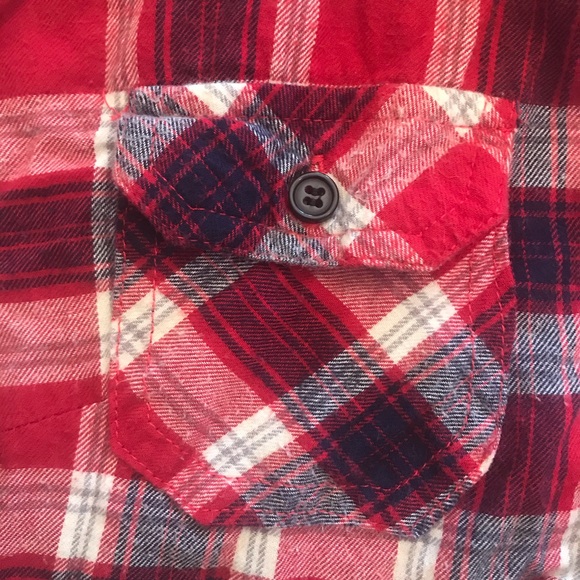 Mel & Mo Red & Blue Flannel Button up Large - Picture 3 of 4